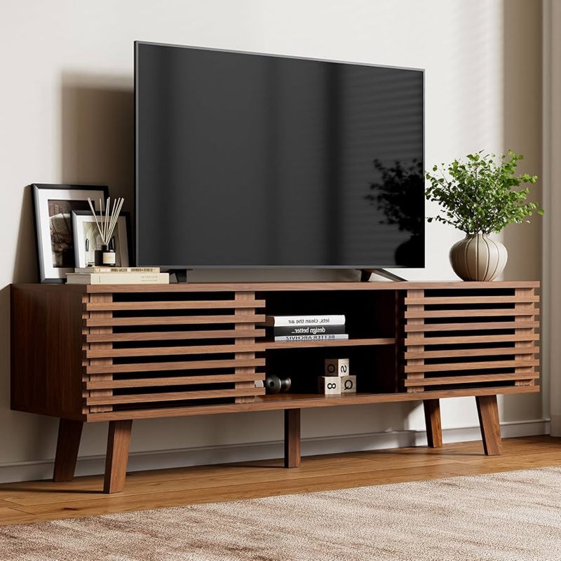 Amazon.com: Furniway Mid Century Modern TV Stand for 50/55/60 inch TV, Entertainment  Center with Storage & Sliding Door, Wood Media Console, TV Stand for Living  Room, Bedroom, Walnut : Home & Kitchen