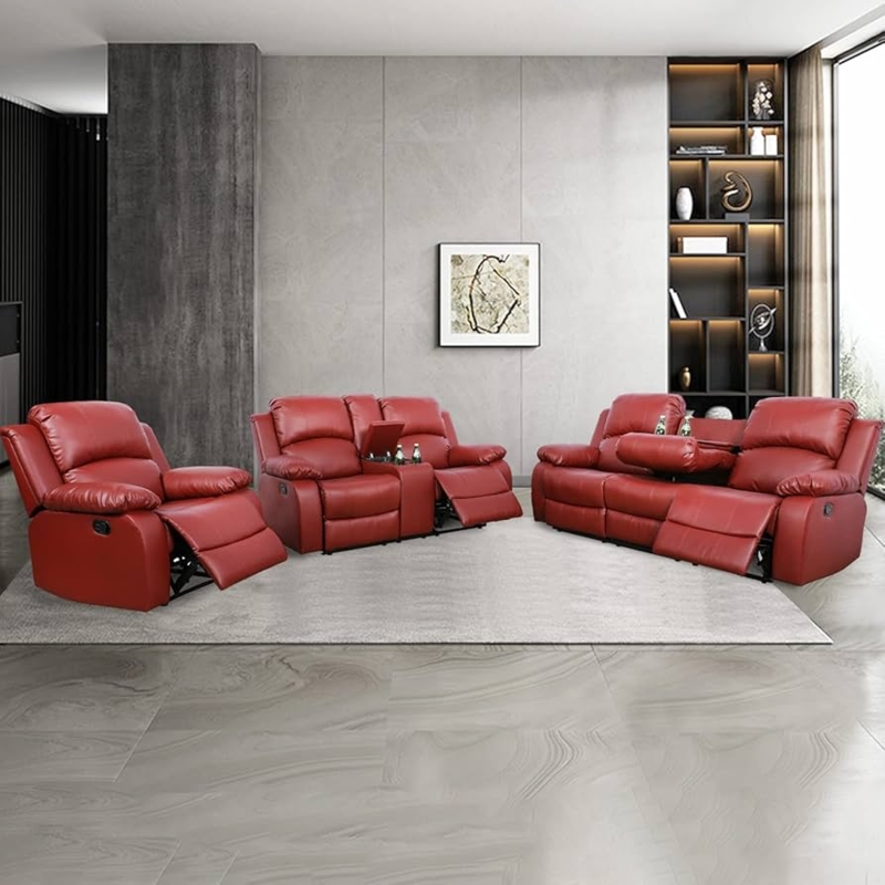 Amazon.com: Gebadol Leather Recliner Sofa Set - Reclining Sofa, Loveseat &  Armchair - Red Leather Couch Set for Living Room/Bedroom/Office : Home &  Kitchen