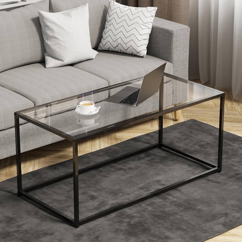 Amazon.com: Glass Coffee Table Modern Center Table,Minimalist Coffee Table  for Living Room,Tempered Glass-top with Sturdy Metal Frame, Easy Assembly, Black : Home & Kitchen