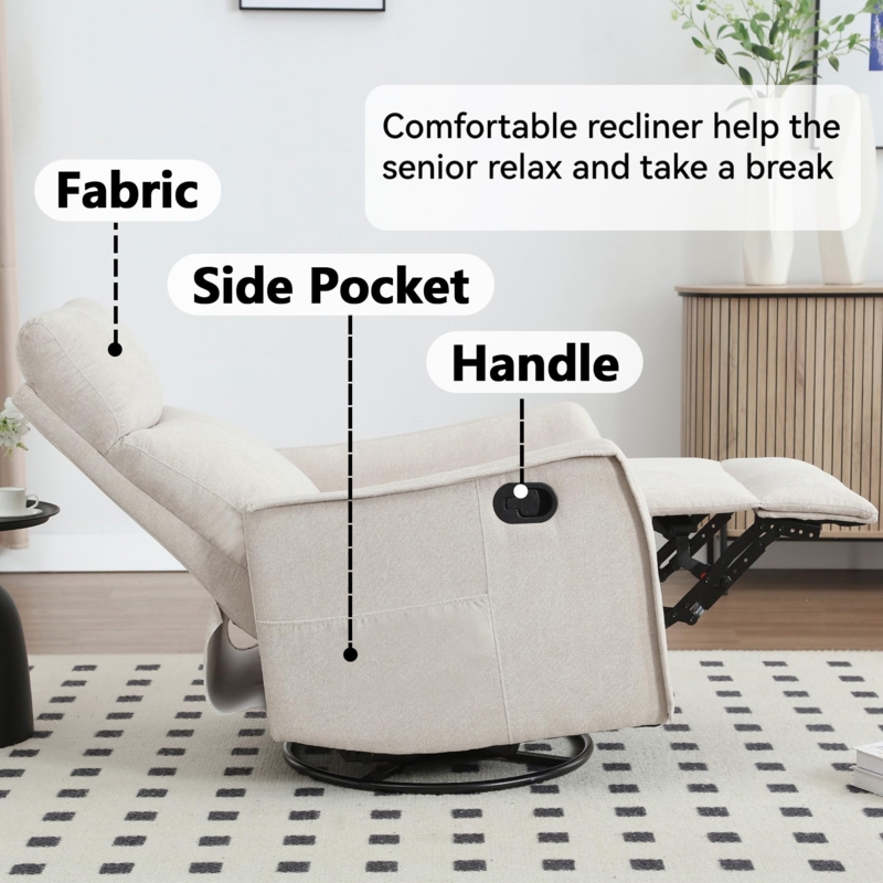 Amazon.com: Heated Massage Recliner Chairs for Adults, Swivel Rocking Chair  Recliner with High Back, Small Recliner Chair for Small Spaces, Manual Lazy  Boy Recliners for Living Room, Pockets, Fabric (Beige) : Home