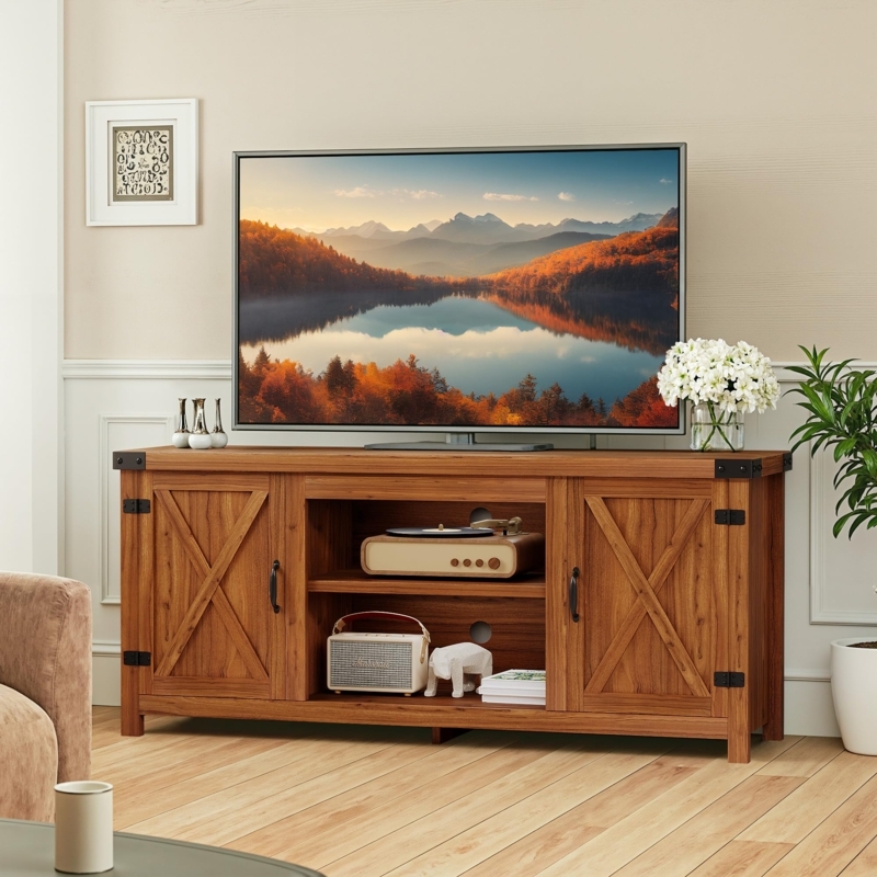 Amazon.com: Homall Farmhouse TV Stand for 65 inch, Entertainment Center  with Adjustable Shelves & Barn Doors, Rustic Media Console Table with  Storage Cabinet for Living Room (Rustic Brown) : Home & Kitchen
