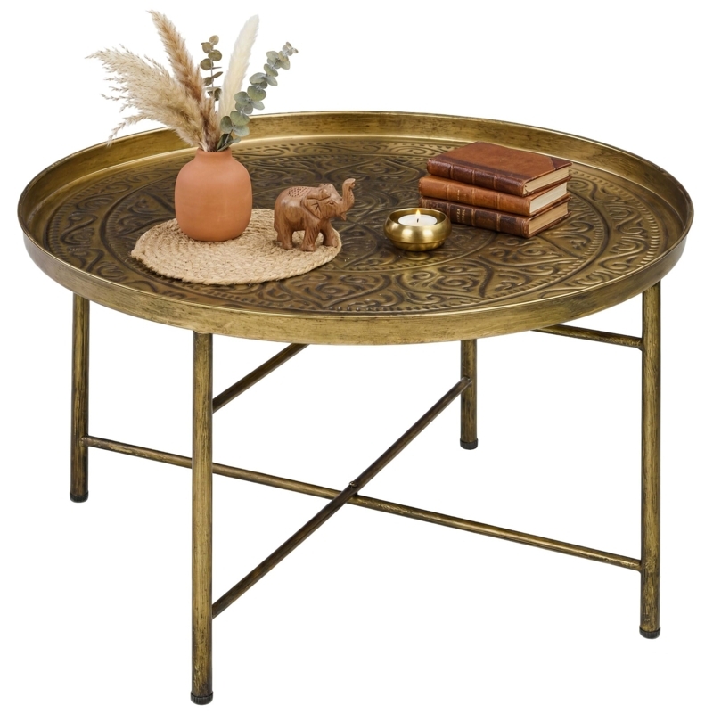 Amazon.com: HOMCOM 24" Round Coffee Table with Hammered Tray Top, Vintage  Metal Center Table for Living Room, Bedroom, Side Table, Gold : Home &  Kitchen
