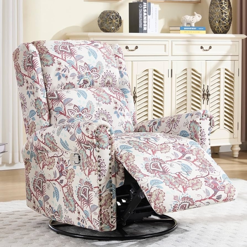 Amazon.com: HOMYKA Traditional Burgundy Floral Fabric Swivel Rocker Recliner,  360 Glider, Wingback, 3-angle Adjustable, 350 lbs Max Weight, Indoor Use :  Home & Kitchen