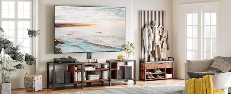 Amazon.com: IRONCK 79 Inch TV Stand for TVs up to 85 Inch with Mount and  Power Outlet, 3 Tiers TV Console with Storage Shelves, Entertainment Center,  Steel Frame, for Living Room, Bedroom,
