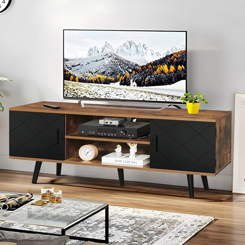 Amazon.com: Iwell TV Stand for 55 inch TV, TV Console, Entertainment Center  with 2 Cabinets & Open Shelf, Mid Century Modern TV Stand for Living  Room/Bedroom, Black : Home & Kitchen
