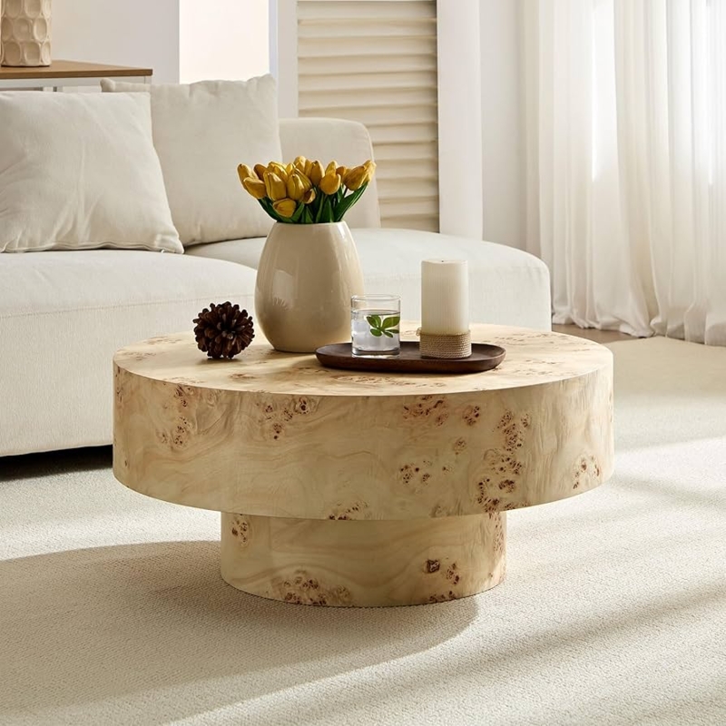 Amazon.com: JURMALYN Round Coffee Table, 31.49" Modern Burl Wood Veneer Coffee  Table with Pedestal, Circular Center Table Accent Side Table for Living  Room Apartment, Oak : Home & Kitchen