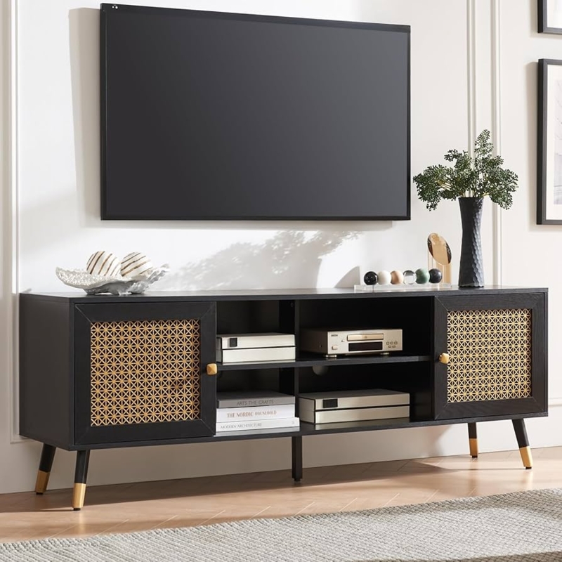 Amazon.com: JYED DECOR Black TV Stand for 75 inch TVs, 66" Mid Century  Modern Media Console, Long Entertainment Center with Storage Cabinet for  Living Room : Home & Kitchen