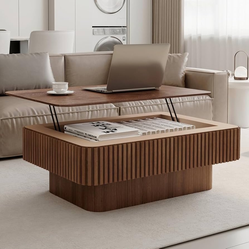 Amazon.com: Lift Top Coffee Table with Storage for Living Room Mid Century  Modern Coffee Table with Lifting Top Wood Fluted Coffee Tables with Lifts  Up Tabletop for Home Apartment Office 38.6",Walnut Rectangle :