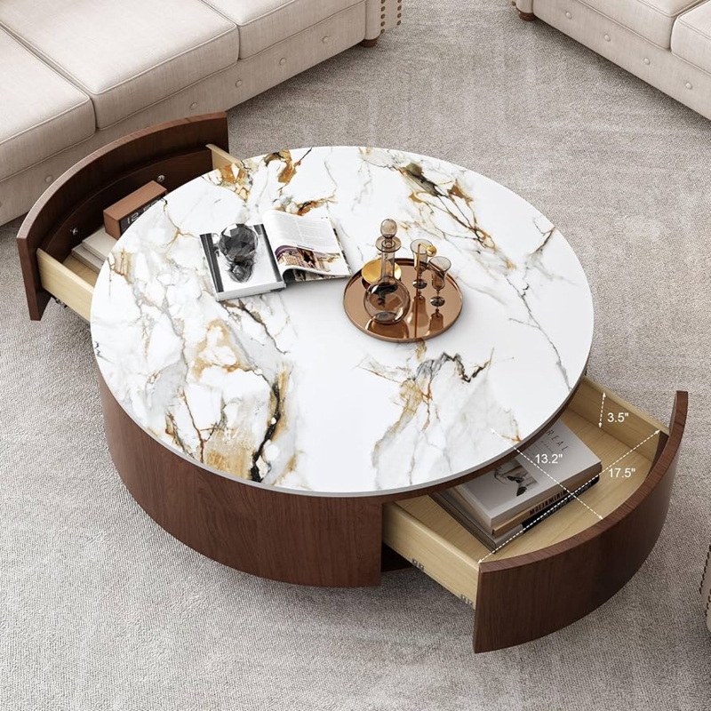 Amazon.com: LUMISOL Round Coffee Table with Storage, Mid Century Modern  Coffee Table with 2 Drawers and Faux Marble Tabletop, Circle Center Table  for Living Room, Walnut Brown+White : Home & Kitchen