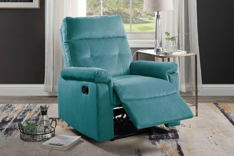 Amazon.com: Luxurious Velvet Teal Blue Color Motion Recliner Chair 1pc  Couch Manual Motion Plush Armrest Tufted Back Living Room Furniture Chair :  Home & Kitchen