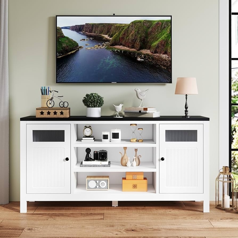 Amazon.com: Mhsatyrs Modern White TV Stand with Storage: 63" Living Room Entertainment  Center with Storage, Wood Fluted TV Console with 2 Door, Fits 50-70 Inch  TVs (White) : Home & Kitchen