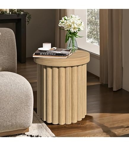 Amazon.com: Mid-Century Modern Round Side Table, Round End Table with  Storage, Fluted End Tables Living Room (Grey) : Home & Kitchen