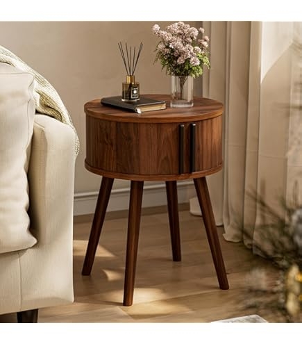 Amazon.com: Mid-Century Modern Round Side Table, Round End Table with  Storage, Fluted End Tables Living Room (Grey) : Home & Kitchen