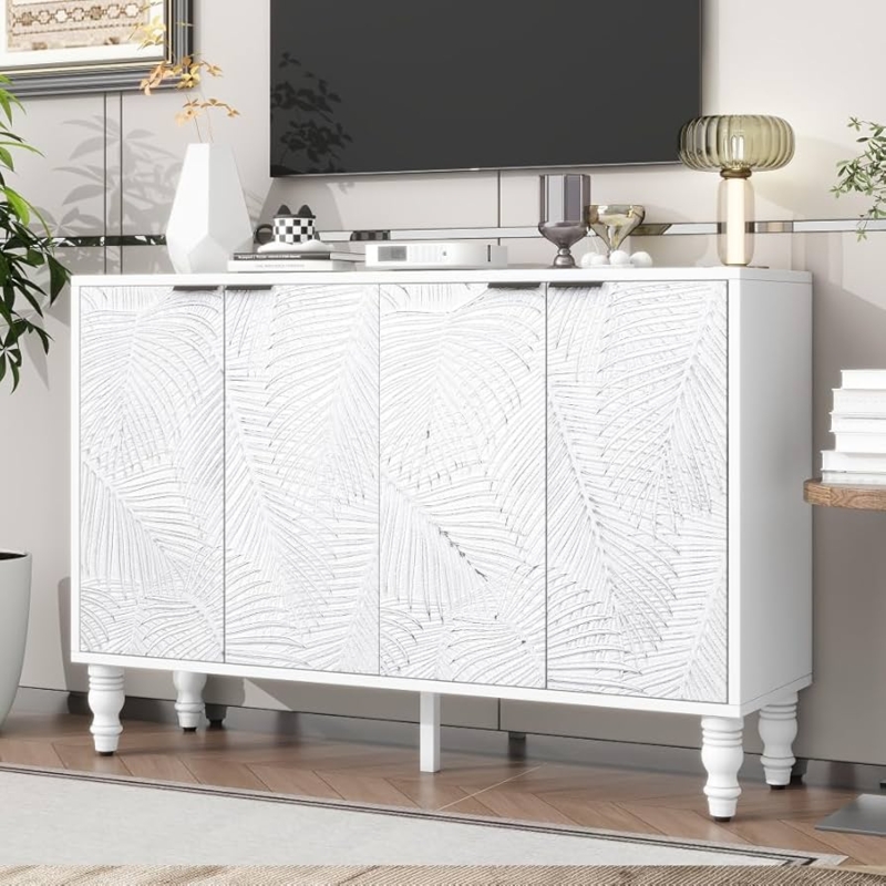 Amazon.com: Modern TV Stand, Entertainment Center Media Console with 2  Spacious Storage Space, Solid Wood Legs and Anti-tip Device for Living  Room, Up to 43'' (White + MDF + 40-49 inches) :