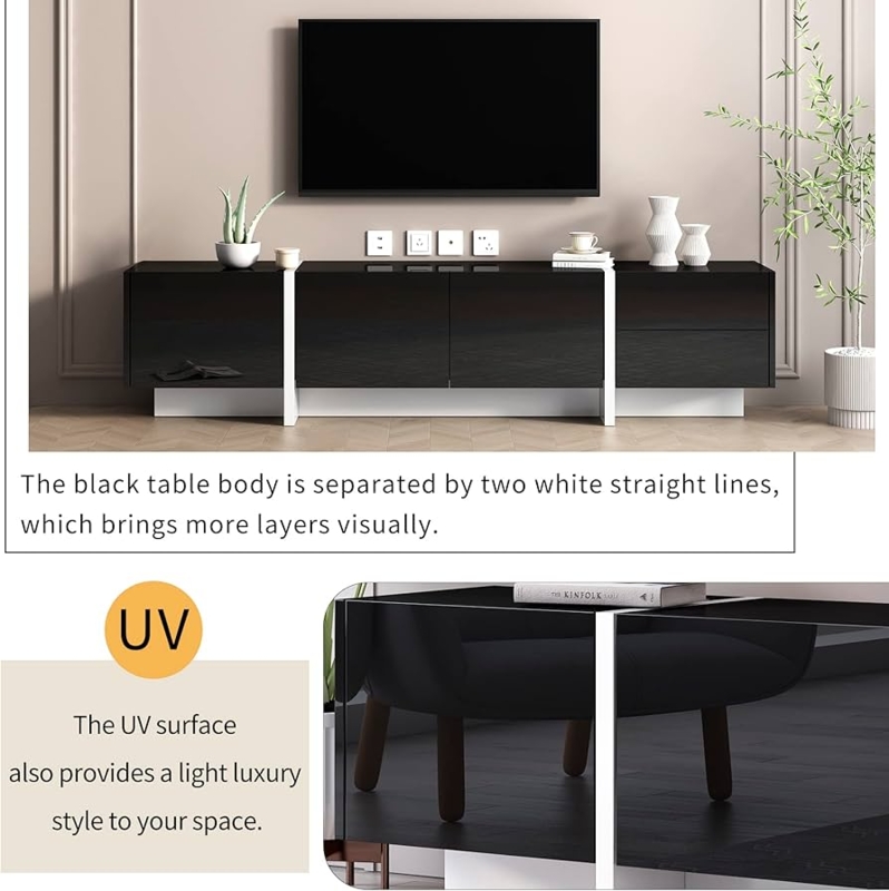 Amazon.com: Modern TV Stand for 80 Inch TV, Long Entertainment Center with  Storage Cabinet and 2 Drawers, High Gloss Contemporary TV Console for  Living Room, Black : Home & Kitchen
