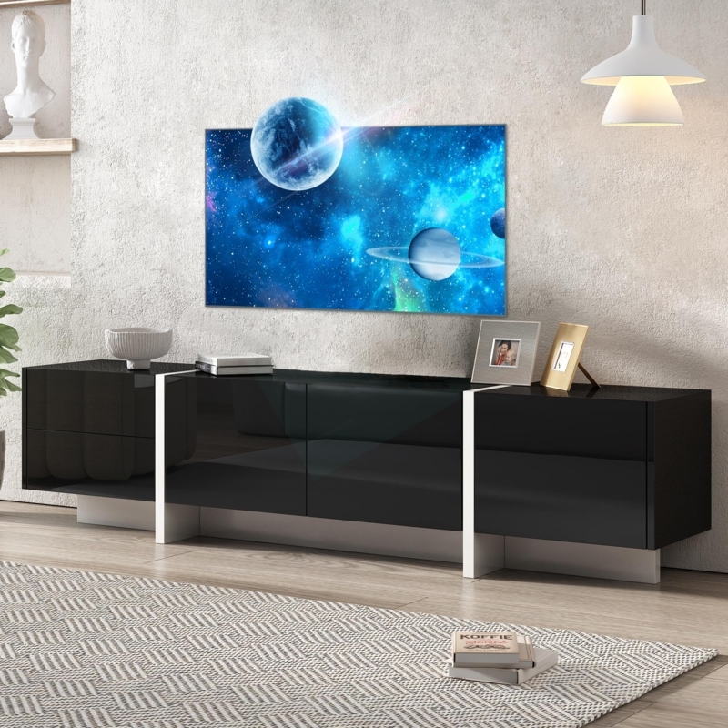 Amazon.com: Modern TV Stand for 80 Inch TV, Long Entertainment Center with  Storage Cabinet and 2 Drawers, High Gloss Contemporary TV Console for  Living Room, Black : Home & Kitchen
