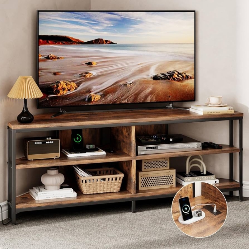 Amazon.com: MUTUN Corner TV Stand with Power Outlet, Corner Entertainment  Center for 32 43 50 55 60 Inch TV, Industrial Media Console Table for  Living Room Bedroom, 55 Inch, Rustic Brown : Home & Kitchen