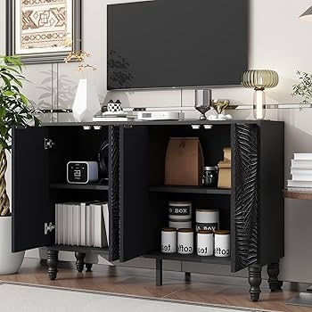 Amazon.com: Oevsld Modern TV Console - 47.2" Entertainment Center with  Anti-Tip Device & Easy Assembly, with 2 Spacious Storage SpaceStorage  Cabinets, Anti-tip DeviceLiving Room (Black +MDF+40-49 inches) : Home &  Kitc