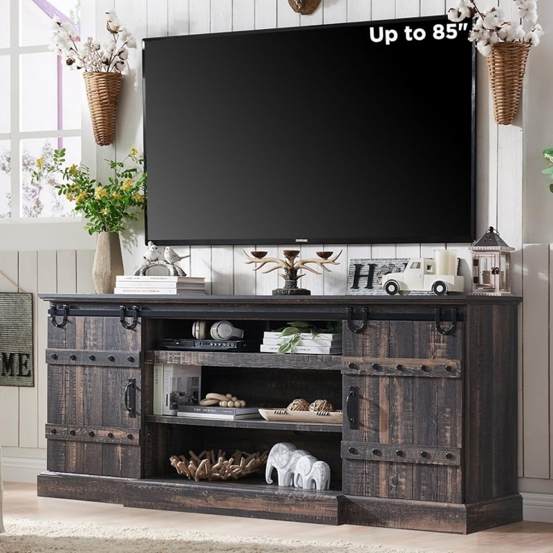 Amazon.com: OKD Farmhouse 75" TV Stand for 80 85 Inch TV, Rustic Media  Console Table with Sliding Barn Door, Large Highboy Entertainment Center  with Storage Cabinet for Living Room, Bedroom, Dark Rustic