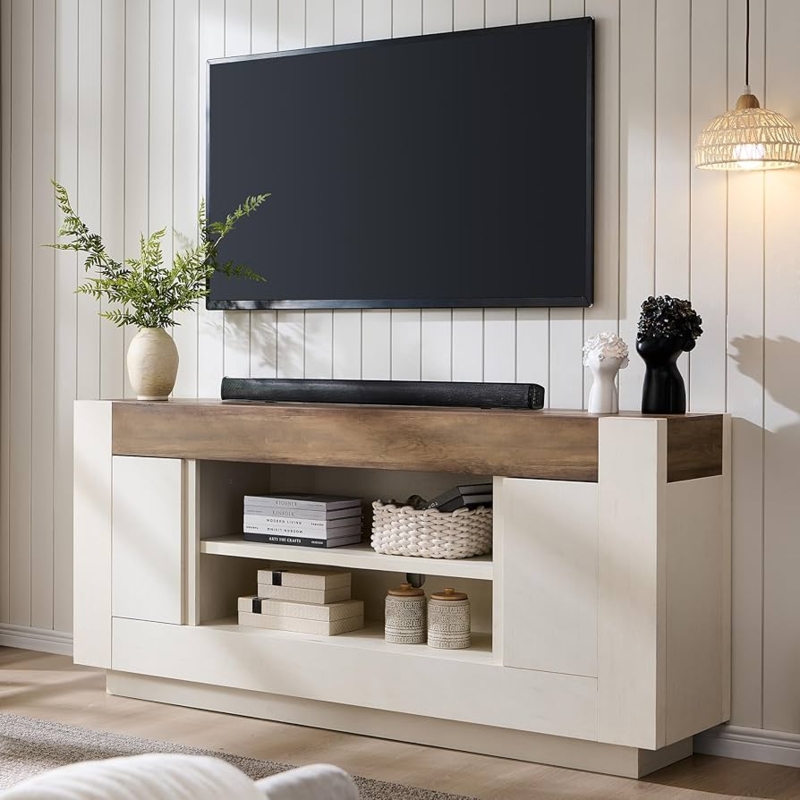 Amazon.com: OKD Modern 70" TV Stand, Entertainment Center for TVs Up to  80", Media Console with Large Open Storage & Side Cabinets, Thick Wood  Design for Living Room, Antique White : Home