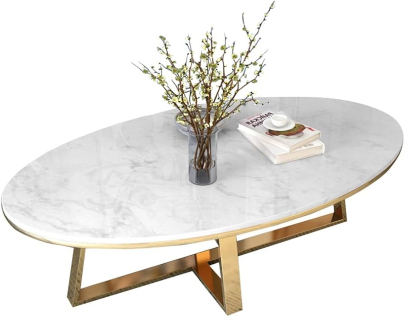 Amazon.com: Oval Coffee Table White l Mid Century Modern Sofa Table for  Living Room Bedroom Office Decoration, Marble Top,Metal Base : Home &  Kitchen
