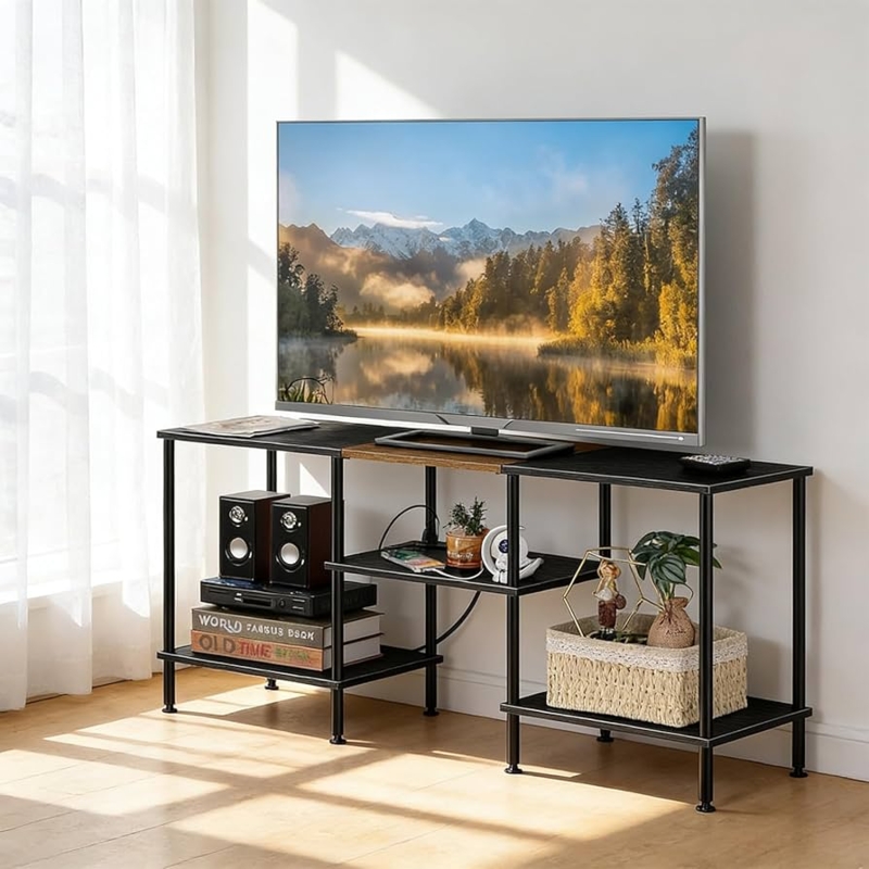 Amazon.com: OYEAL Black Bedroom TV Stand with Power Outlets up to 50 inch TV,  Small Entertainment Center Stand with Storage Modern Media TV Console Table  for Living Room Bedroom : Home &
