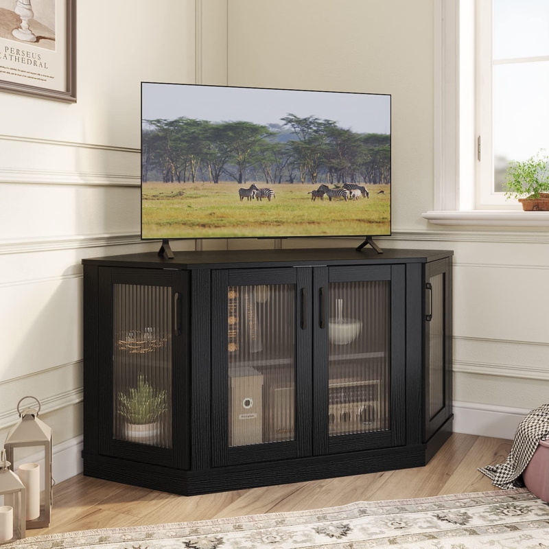 Amazon.com: Panana Corner TV Stand - 47 Inch Media Console with 4 Doors and  Shelves, Living Room Storage Entertainment Center for TVs up to 51 Inch  (Black) : Home & Kitchen