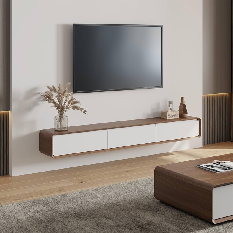 Amazon.com: POVISON Fully-Assembled Minimalist Floating TV Stand, Modern  Wall-Mounted Entertainment Center with 3 Flip-Down Cabinet Doors, Solid  Wood, Walnut Veneer & White, 78" : Home & Kitchen