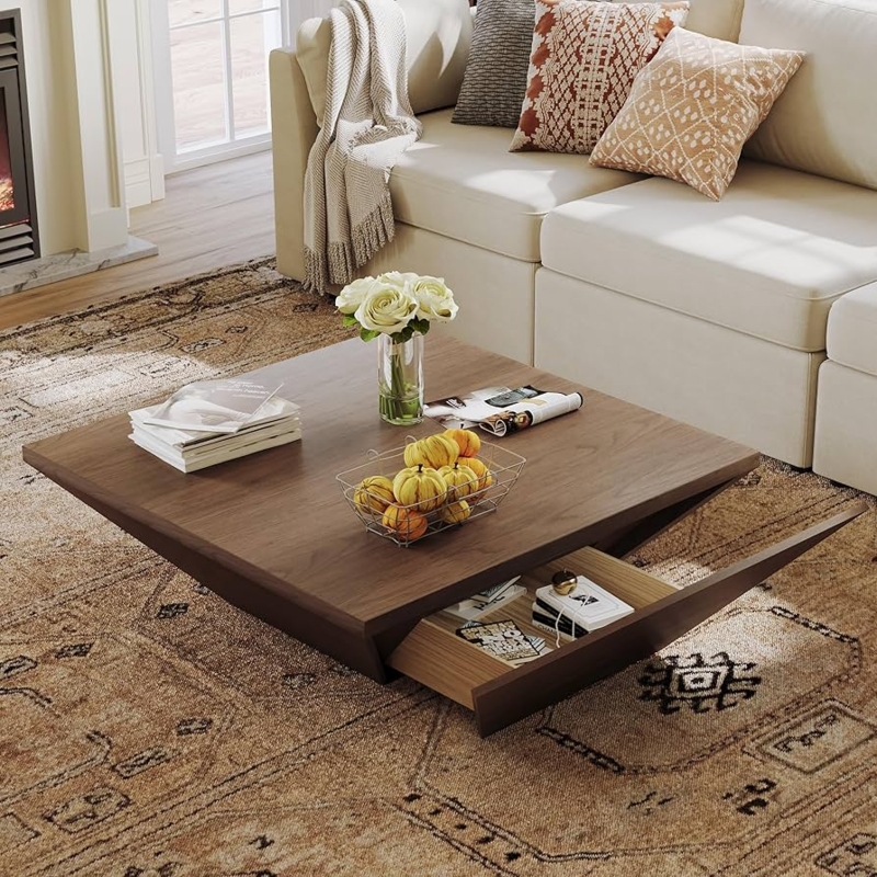 Amazon.com: POVISON Modern Coffee Tables for Living Room, Square Coffee  Table with Storage, Wood Coffee Table with Drawers, 39.4" Walnut  Trapezoidal Living Room Tables for Home Office, Fully Assembled : Home &