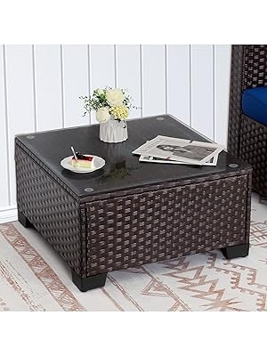 Amazon.com: Rattaner Patio Furniture Wicker Coffee Table Outdoor Garden  Square Side Table with Tempered Glass Top Brown : Patio, Lawn & Garden