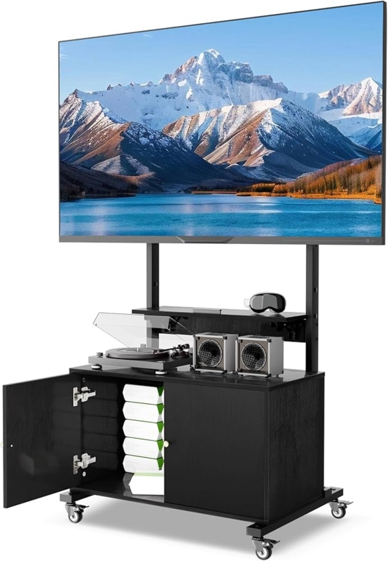 Amazon.com: Rolling TV Stand with TV Mount,TV Floor Stand with Storage  Cabinet for 32-75in Screen,Mobile TV Stand on Wheels with Foldable  Table,Height Adjustable,Entertainment Center for Outdoor and Living Room :  Offi