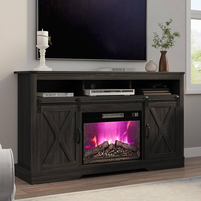 Amazon.com: RoyalCraft Farmhouse Fireplace TV Stand for 65+ Inch TV, Entertainment  Center with 23" Electric Fireplace with Remote, 34 Tall Modern Rustic TV  Console with Sliding Bar Door for Living Room, Dark