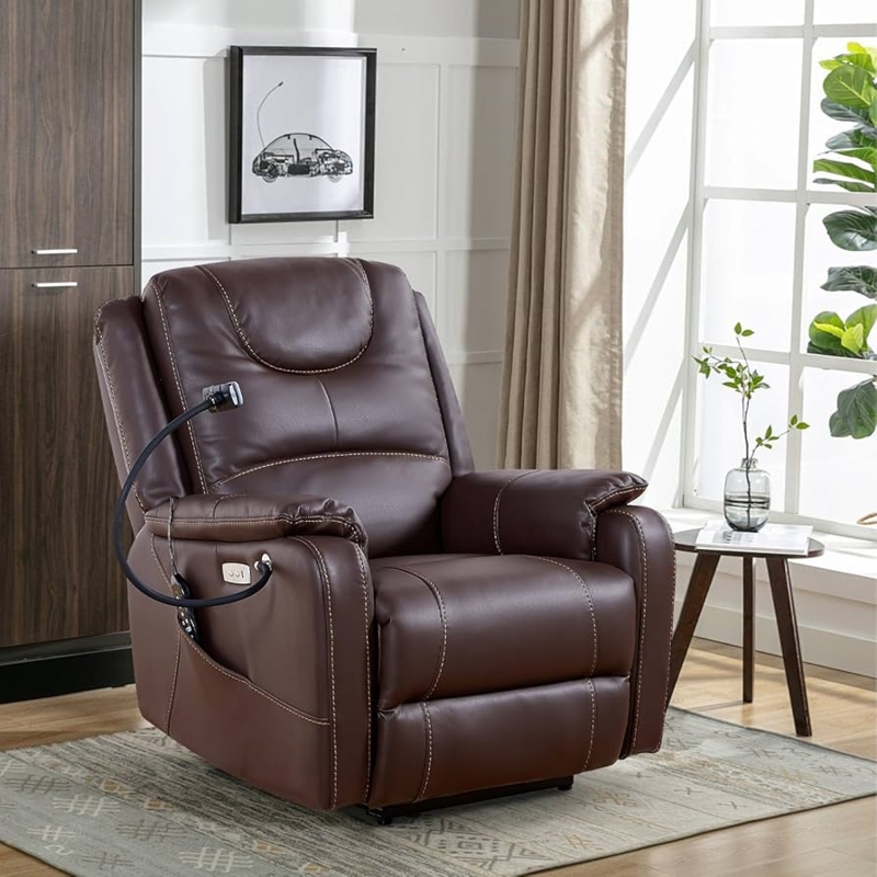 Amazon.com: SoarTalent Zero Gravity Power Recliner Chairs for Adults  139Single Sofa Chair Massage and Lumbar Heating with USB Port, Phone  Holder, Side Pocket, Eco Leather(Brown) : Home & Kitchen
