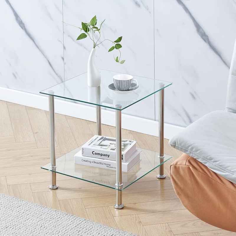 Amazon.com: Square Glass End Table Sofa Side Table, 2-Tier Small Coffee  Table for Limited Space, 17.7" Modern Corner Table with Chrome Legs for  Living Room Reception Room Meeting Room Home Office, Clear :