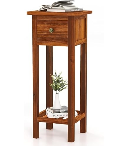 Amazon.com: Tangkula 2-Tier Narrow Side Table with Drawer, Acacia Wood Tall  End Table for Small Spaces, Farmhouse Slim Bedside Table with Open Shelf,  Nightstand for Living Room, Bedroom, No Assembly (1, Natural) :