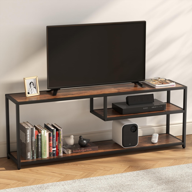 Amazon.com: TECHMILLY Modern TV Stand for 55" TV, TV Table with Storage  Shelves, Entertainment Center with Metal Frame, TV Console Table for Living  Room, Bedroom, Rustic Brown : Home & Kitchen