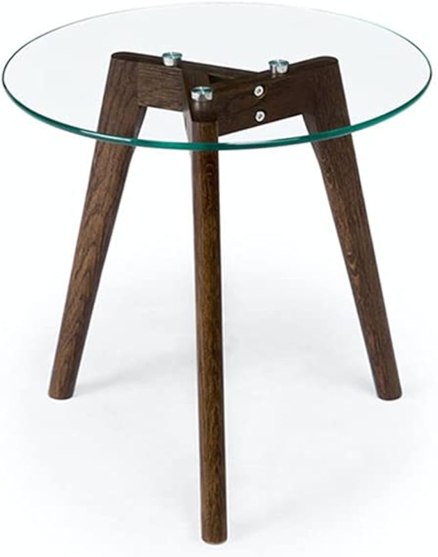 Amazon.com: Tempered Glass Small End Table, Mnimalist Round Side Table,  Mid-Century Modern End Side Table for Living Room Bedroom Small Spaces  Office, with Triskele Walnut Wood Legs (15.7" D x 15.7" H) :