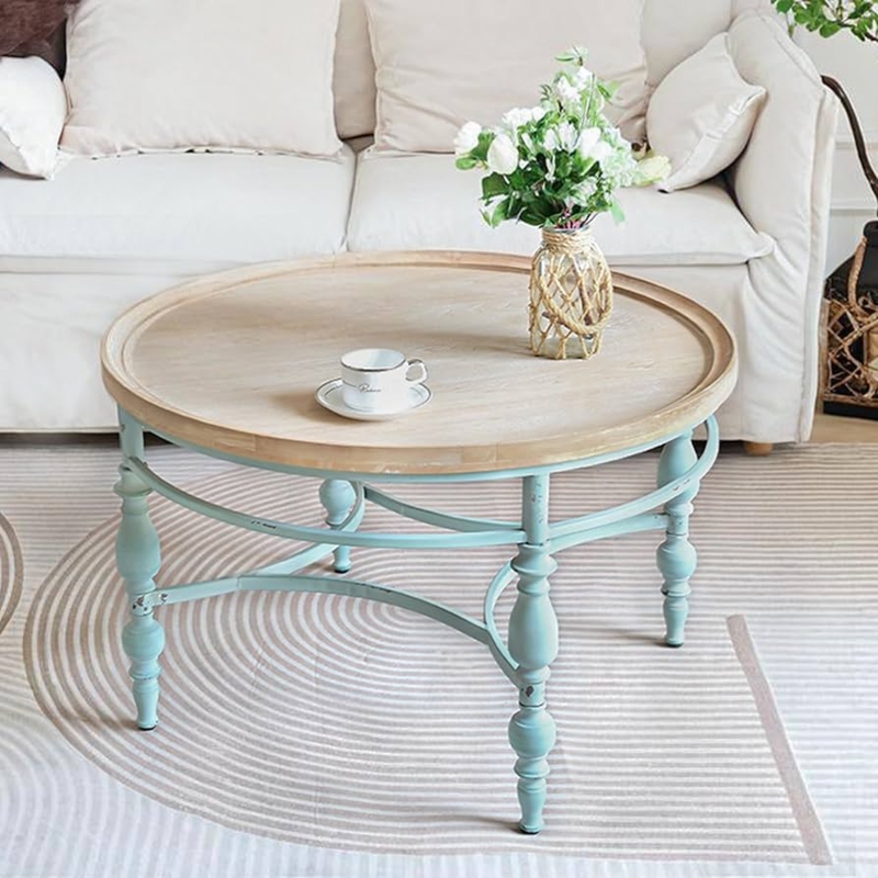Amazon.com: TIMBERMAVEN Rustic Farmhouse Round Coffee Table, French Country  Vintage Center Table,31.5'' x18.9''H Rustic Solid Wood with Vintage Iron  Legs, for Living Room, Bedroom,Dinning Room,Nature White : Home & Kit
