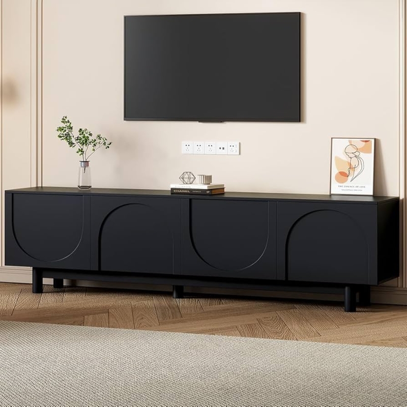 Amazon.com: TV Stand for 80 Inch TV, Modern Arched Door Low Stand  Entertainment Center with Storage Cabinets and Adjustable Shelves, TV  Cabinet Media Console Table for Living Room, Bedroom,Black : Home &