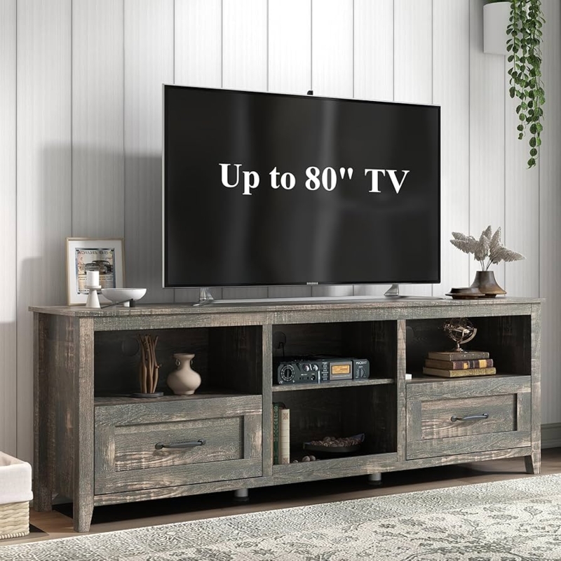 Amazon.com: TV Stand for TVs up to 80", Large Television Stands with  Drawers for Living Room, TV Entertainment Center with Storage and Shelves, TV  Cabinet Media Console Furniture for Bedroom (Dark Rustic