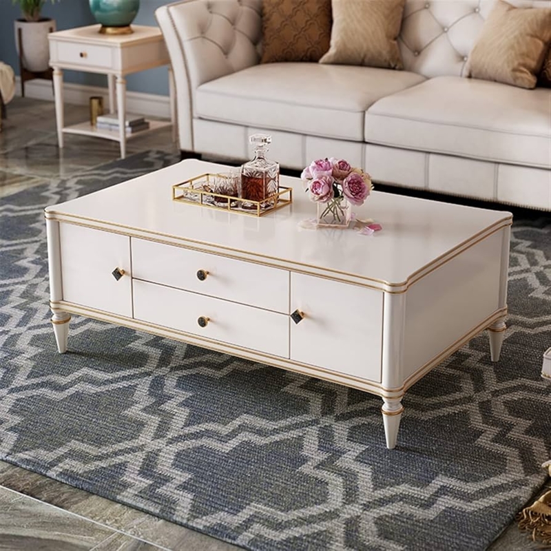 Amazon.com: ULTRAWAVE Living Room Tables Vintage White Coffee Table, 50"  Rectangular Wooden Sofa Table with Large Storage for Living Room and Office  Sofa Table : Home & Kitchen