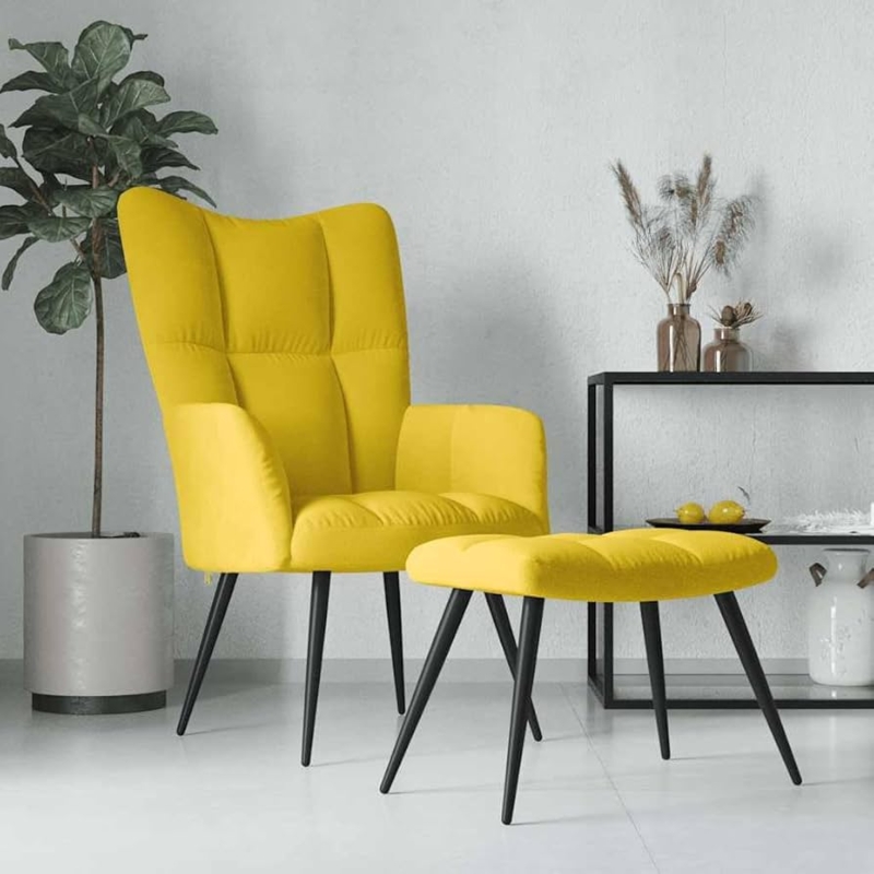 Amazon.com: ULUYYUC Modern Accent Chair with Ottoman Stool Mustard Yellow  Velvet Upholstered Recliner Chair for Living Room Bedroom Office Comfy  Lounge Furniture : Office Products