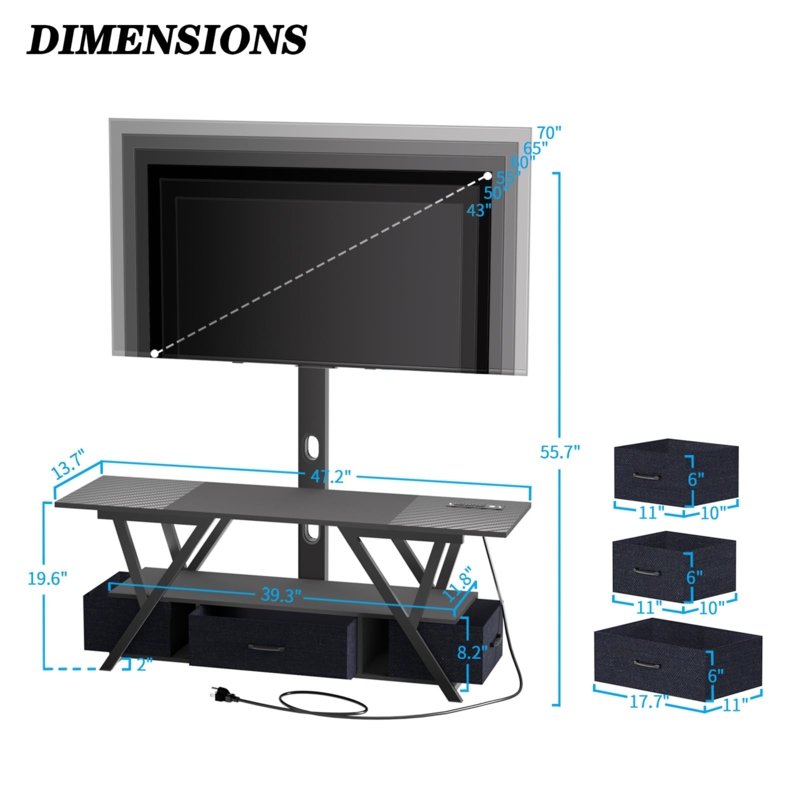 Amazon.com: UNIHEIM TV Stand with Swivel Mount and Power Outlet,Black Entertainment  Center with LED Lights for 32-70 Inch TV, TV Console Table with Fabric  Drawers Storage for Bedroom/Living Room : Home &