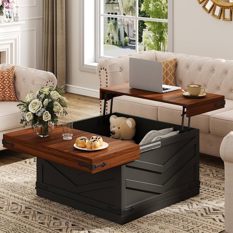 Amazon.com: UNIQUITE 31.5'' Lift Top Coffee Table, Sliding Top Square  Center Table with Large Hidden Storage Organizer, Multi-Functional  Farmhouse Coffee Tables for Living Room, Bedroom, Home Office, Black : Home  & Ki