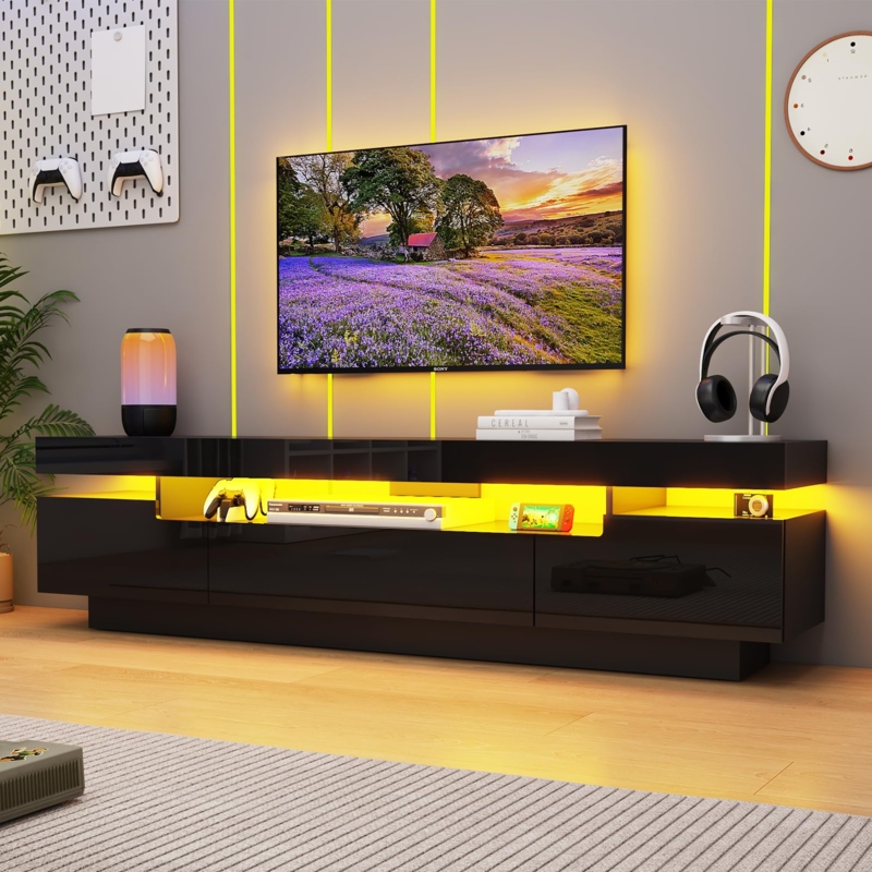 Amazon.com: Uspeedy 70IN White TV Stand for 75/80 inch TV,Modern LED TV  Stand for Living Room,High Gloss Entertainment Center with Storage  Drawer,APP RGB Light,TV Console,Television Stands(Black) : Home & Kitchen