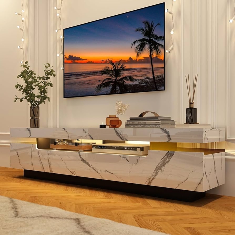 Amazon.com: Uspeedy 70IN White TV Stand for 75/80 inch TV,Modern LED TV  Stand for Living Room,High Gloss Entertainment Center with Storage  Drawer,APP RGB Light,TV Console,Television Stands(Marbling) : Home & Kitchen