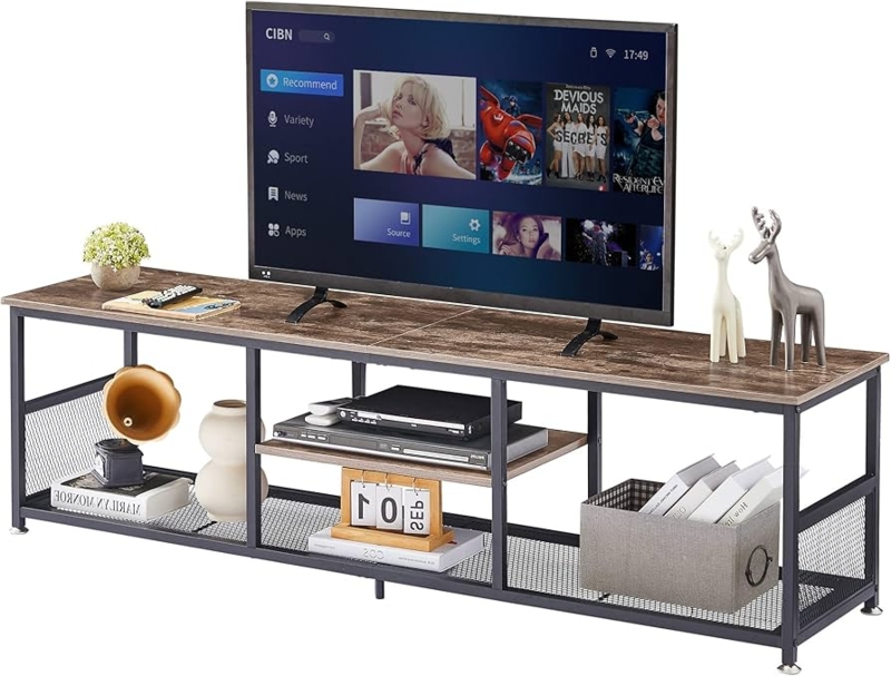 Amazon.com: VECELO Industrial TV Stand for Televisions up to 70 Inch, 62" Entertainment  Center with Open Storage Shelves for Living Room/Bedroom, 3 Tiers Media  Console Table with Metal Frame, Brown, 62 Inches :