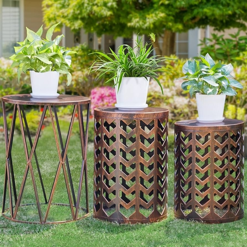 Amazon.com: Y&M Nesting Side Table, Set of 3 Stacking Coffee Tables for  Living Room End Tables, Outdoor Decorative Garden Stool with Heavy Duty  Modern Industrial Decor - Black with Bronze (Ship from