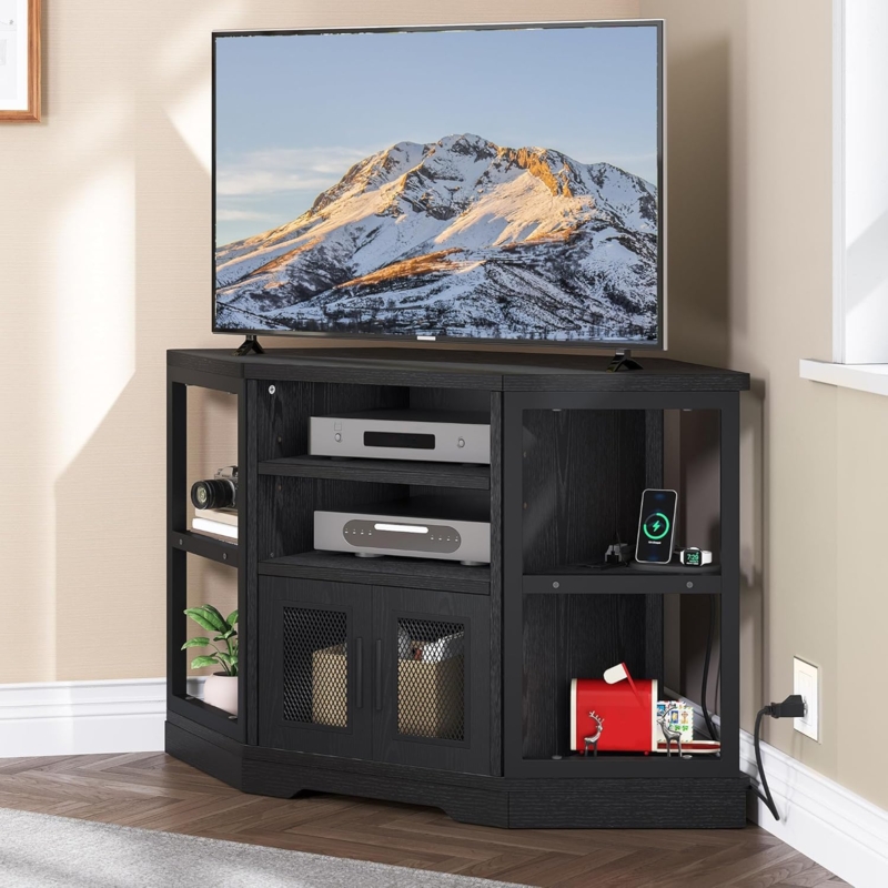 Amazon.com: YITAHOME Corner TV Stand for TVs up to 50 Inch with Power  Outlet, Modern Farmhouse Entertainment Center, Wood TV Media Console with  Storage Cabinets Shelves for Living Room, 47" Black :