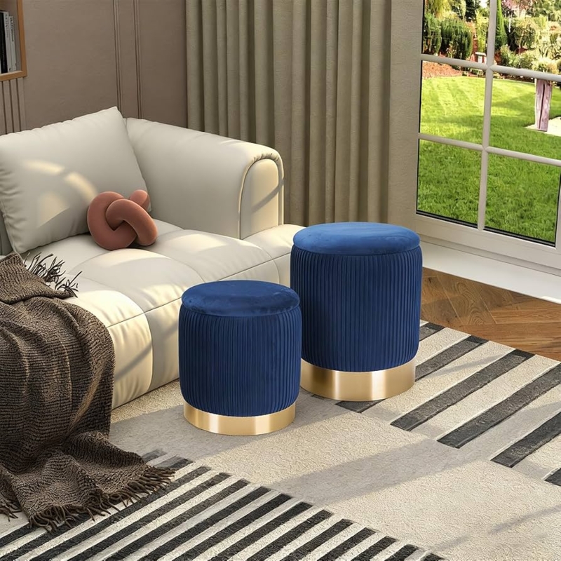 Amazon.com: YYW HOME Velvet Round Ottoman Storage Set of 2 - Blue Velvet  Stool for Living Room and Bedroom, Gold Ottoman with Storage, Accent Chair,  Modern : Home & Kitchen